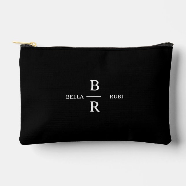 Couple Monogram Elegant Minimalist Black Design Accessory Pouch (Front)