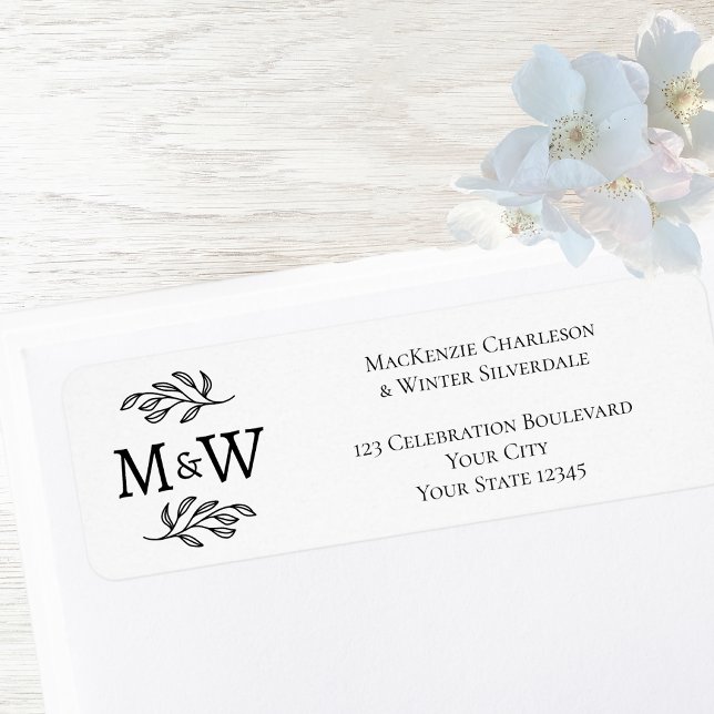 Couple Monogram Elegant Wedding Return Address (Modern wedding couple monogram initials return address label)