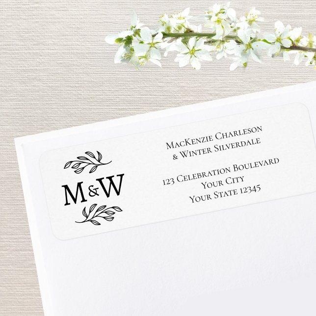 Couple Monogram Elegant Wedding Return Address (Modern wedding couple monogram initials return address label)