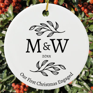 Couple Monogram First Christmas Engaged Ceramic Tree Decoration