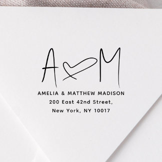 Couple Monogram Heart Address Rubber Stamp