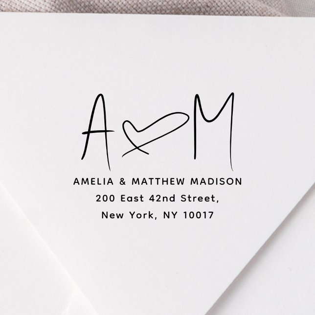 Couple Monogram Heart Address Rubber Stamp (Creator Uploaded)