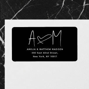 Couple Monogram Heart Black Return Address Label