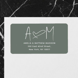 Couple Monogram Heart Green Return Address Label