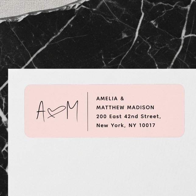 Couple Monogram Heart Pink Return Address (Creator Uploaded)