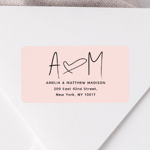 Couple Monogram Heart Pink Return Address Label