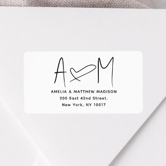 Couple Monogram Heart White Return Address Label
