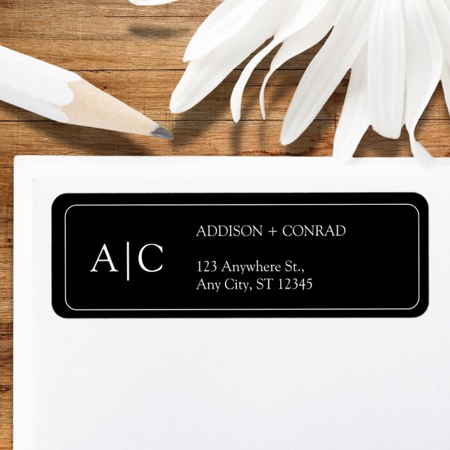 Couple Monogram Minimalist Black Return Address (Creator Uploaded)