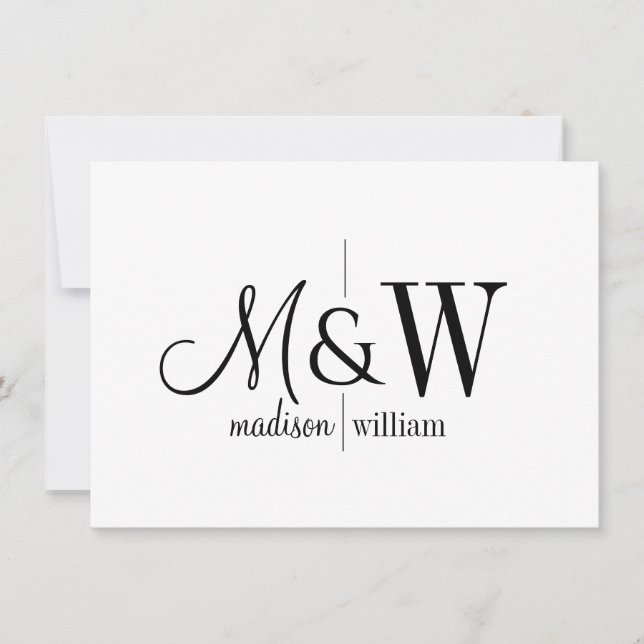 Couple Monogram Minimalist Black White Card (Front)