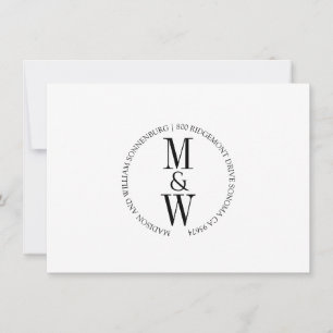 Couple Monogram Minimalist Black White Note Card