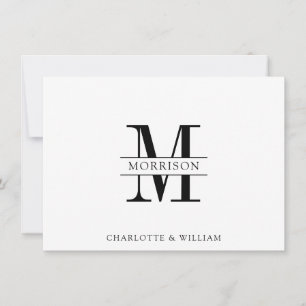 Couple Monogram Minimalist Black White Note Card