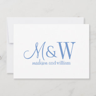 Couple Monogram Minimalist Blue Script & Serif Card