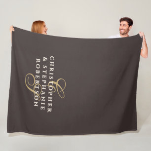 Couple Monogram Minimalist Brown Gold Cream Retro Fleece Blanket