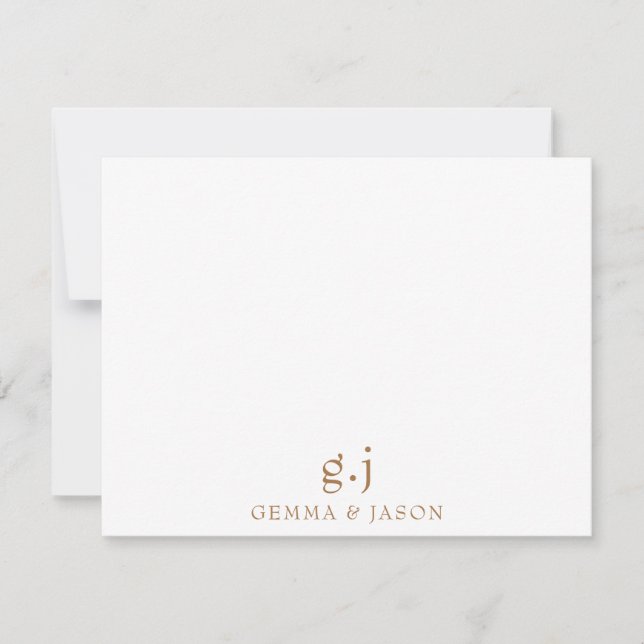 Couple Monogram Minimalist Classic Gold White  Card (Front)