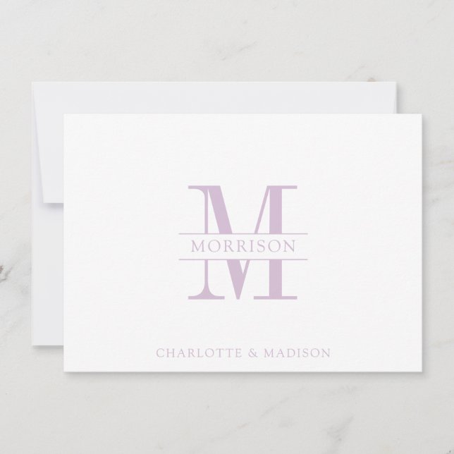 Couple Monogram Minimalist Lavender White  Card (Front)