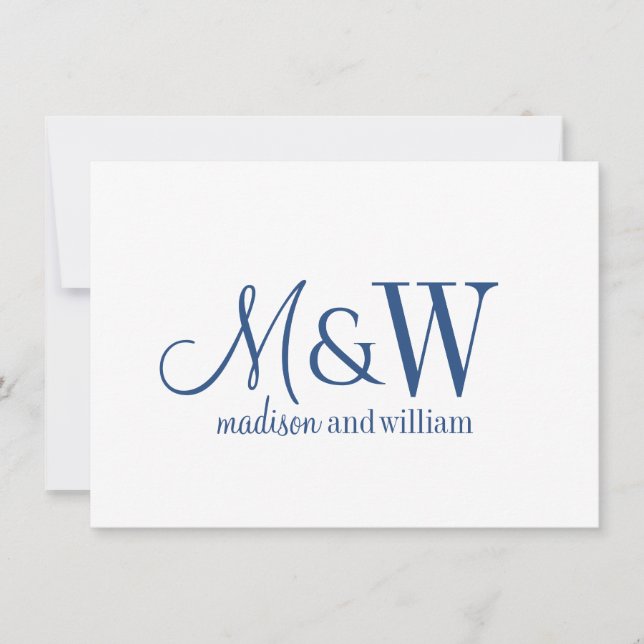 Couple Monogram Minimalist Navy Script & Serif Card (Front)