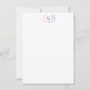 Couple Monogram Minimalist Pink Blue Script Serif Card
