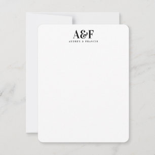 Couple Monogram Minimalist Simple Chic Black White Card