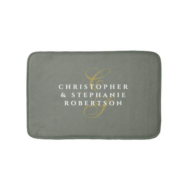 Couple Monogram Olive Grey Gold White Minimalist  Bath Mat (Front)
