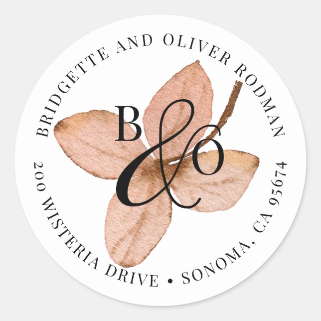 Couple Monogram On Painted Watercolor Flower Classic Round Sticker (Front)