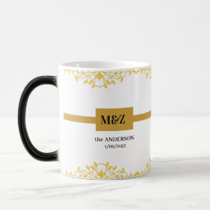 Couple Monogram wedding date decorative boarder Magic Mug