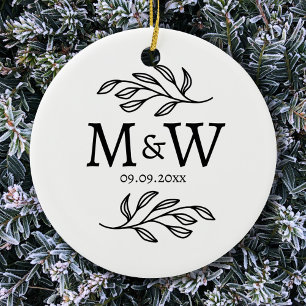 Couple Monogram Wedding Date Elegant Botanical Ceramic Tree Decoration