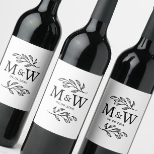 Couple Monogram Wedding Date Elegant Botanical Wine Label