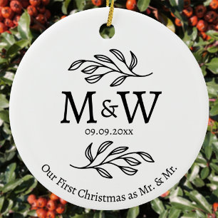 Couple Monogram Wedding First Christmas Mr and Mr Ceramic Tree Decoration