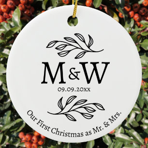 Couple Monogram Wedding First Christmas Mr and Mrs Ceramic Tree Decoration