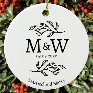 Couple Monogram Wedding Married and Merry Ceramic Tree Decoration