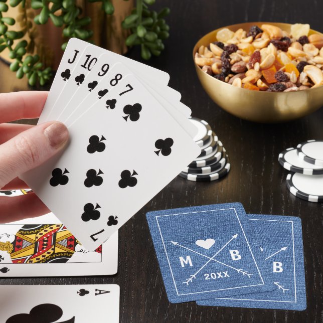 Couple Monograms Heart On Blue Denim Jeans Pattern Playing Cards (In Situ)