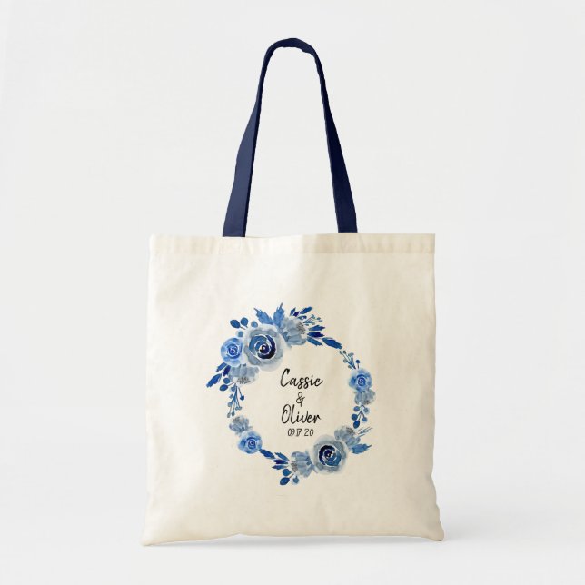 Couple Name and Date Wedding Party Favour Tote Bag (Front)
