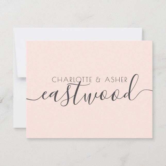 Couple Name Blush Pink Wedding Monogram Note Card (Front)