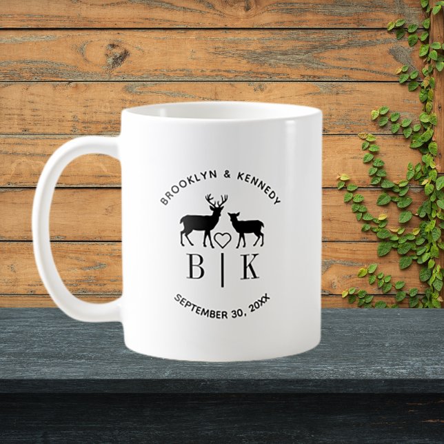 Couple Name Deer Monogram Rustic Country Wedding Coffee Mug (Creator Uploaded)