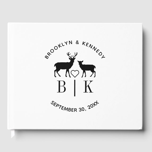 Couple Name Deer Monogram Rustic Country Wedding Guest Book (Front)