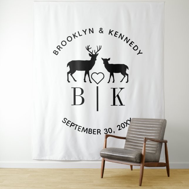 Couple Name Deer Monogram Rustic Country Wedding Tapestry (In Situ)