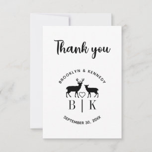 Couple Name Deer Monogram Rustic Country Wedding Thank You Card