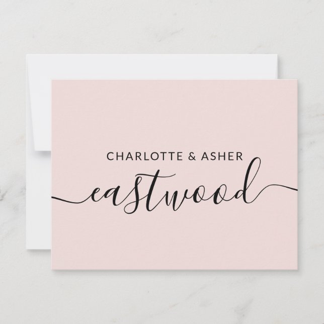 Couple Name Dusty Pink Wedding Monogram Note Card (Front)