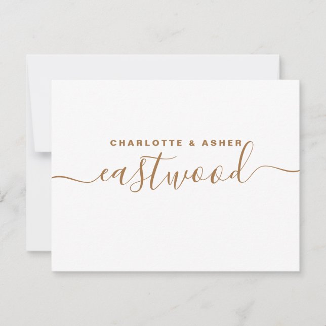 Couple Name Gold Monogram On White Note Card (Front)