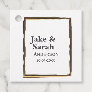 Couple name gray golden frame border wedding date  favour tags