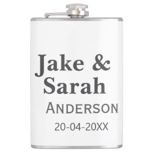 Couple name gray golden frame border wedding date hip flask