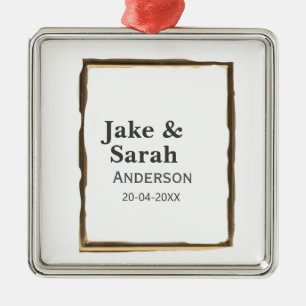 Couple name gray golden frame border wedding date  metal tree decoration