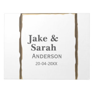 Couple name gray golden frame border wedding date  notepad