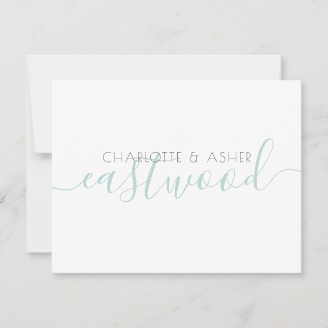 Couple Name Green Wedding Monogram Note Card (Front)
