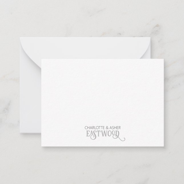 Couple Name Grey White Note Card (Front)