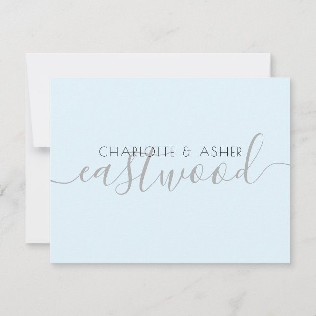 Couple Name Pastel Blue Wedding Monogram Note Card (Front)