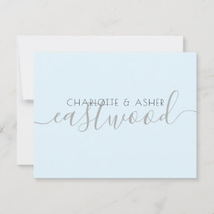 Couple Name Pastel Blue Wedding Monogram Note Card