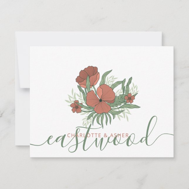 Couple Name Wedding Monogram Floral Card (Front)