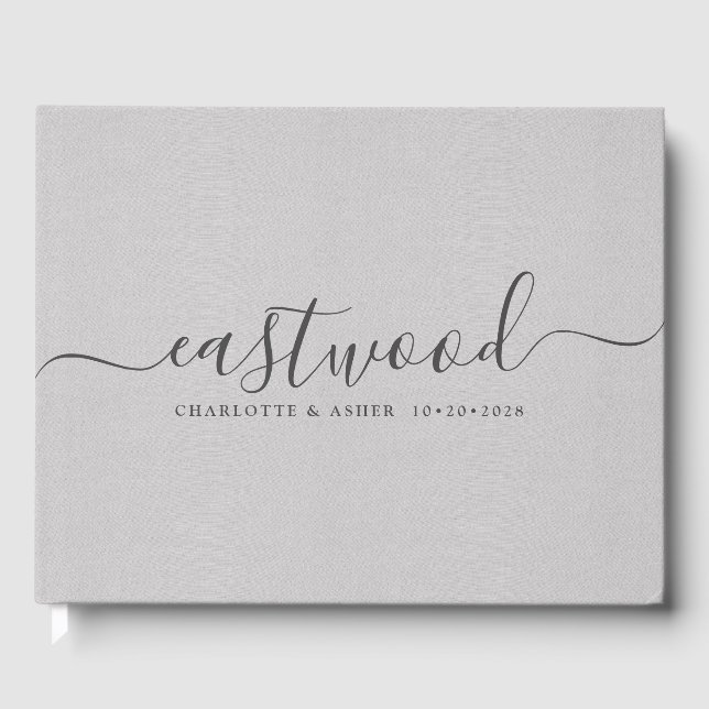 Couple Name Wedding Monogram Grey Faux Linen  Guest Book (Front)