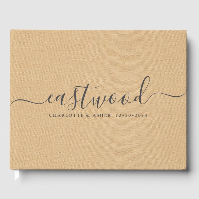 Couple Name Wedding Monogram Peach Cream Guest Book (Front)